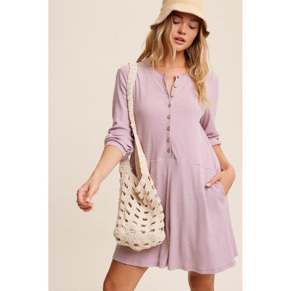 sale! Listicle Women's Lilac Cute Ribbed Button Down Knit Dress Layer LD0917